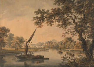 Dominic Serres - A Bridge over the Thames with sailing barges in the foreground.webp