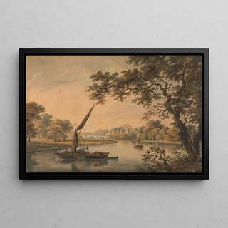Dominic Serres - A Bridge over the Thames with sailing barges in the foreground.webp