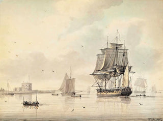 Dominic Serres - A Royal Navy Frigate Drying Her Sails Off Calshot Castle Southampton.webp