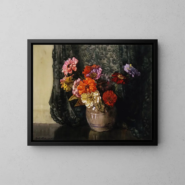 Zinnias - Dorothy Richmond — kehystetty taideteos seinällä