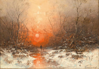 Dsir Thomassin - A Forest Path with Hunter at Sunset.webp