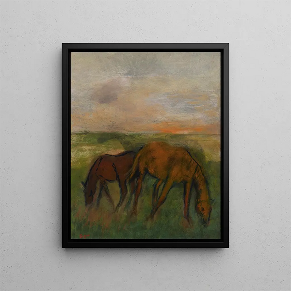Kaksi hevosta laitumella - Edgar Degas — kehystetty taideteos seinällä