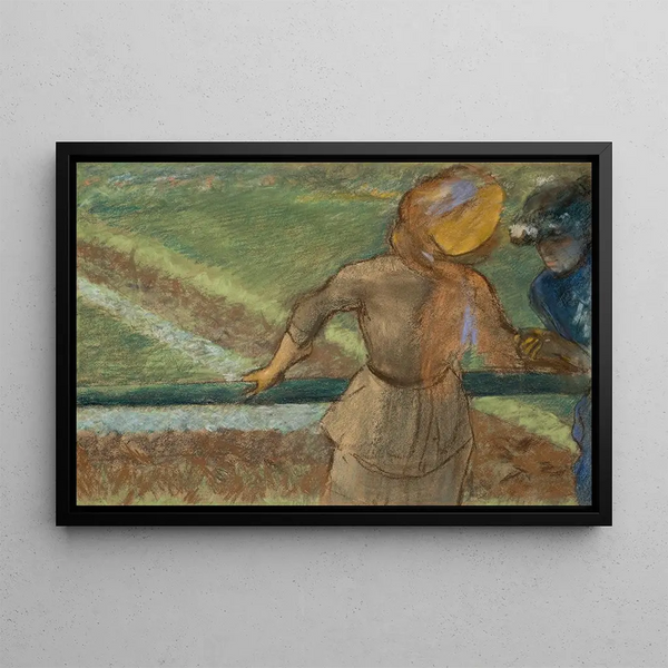 Kaksi naista keskustelemassa - Edgar Degas — kehystetty taideteos seinällä