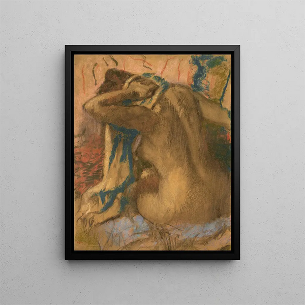 Nainen kuivaa hiuksia - Edgar Degas — kehystetty taideteos seinällä
