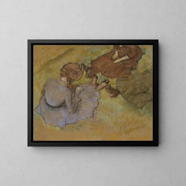 Femmes assises sur l'herbe - Edgar Degas — kehystetty taideteos seinällä