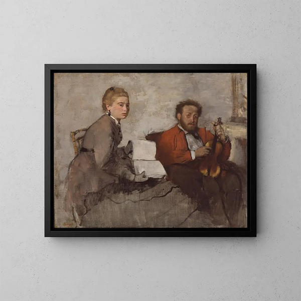 Viulisti ja nuori nainen - Edgar Degas — kehystetty taideteos seinällä