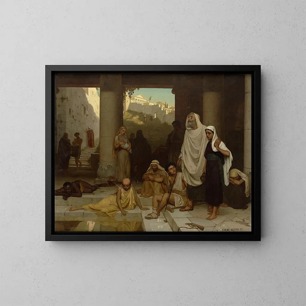 L'aveugle à la piscine de Siloé - Edmund Blair Leighton — kehystetty taideteos seinällä