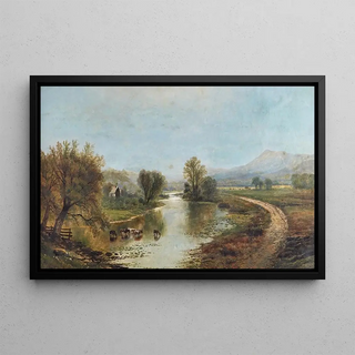 Edmund Darch Lewis - Panoramic Landscape with Farms River Cows and Mountains.webp