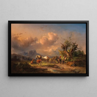 Edmund Mahlknecht - A Peasant Resting with Grazing Animals and a Foal (Case Conflict).webp