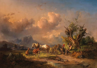 Edmund Mahlknecht - A Peasant Resting with Grazing Animals and a Foal (Case Conflict).webp