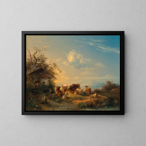 Vaches dans un pré - Edmund Mahlknecht — kehystetty taideteos seinällä