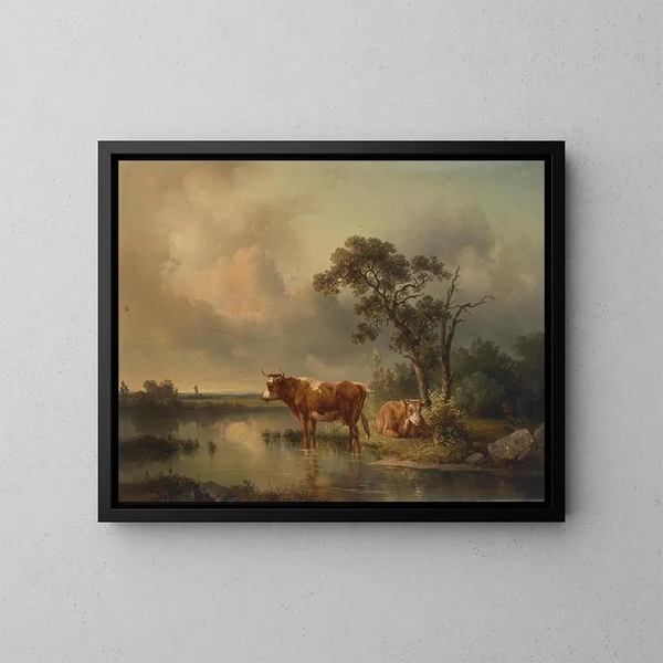 Rastende Khe au Weiher 1854 - Edmund Mahlknecht — kehystetty taideteos seinällä