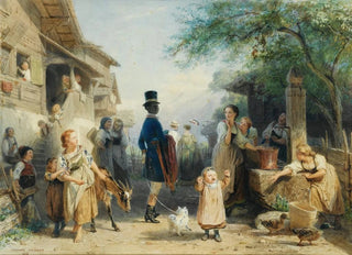 Edouard Girardet - Lively village scene.webp