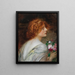 Vue arrière d'une jeune femme de profil avec un bouquet de roses dans ses mains - Eduard Veith — kehystetty taideteos seinällä