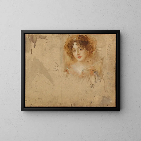 Dame au chapeau dans une robe jaune - Eduard Veith — kehystetty taideteos seinällä