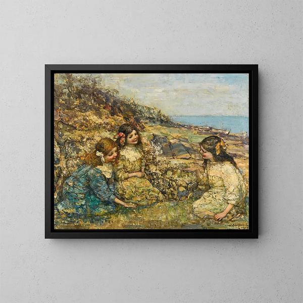 Hengittää voikukkaa - Edward Atkinson Hornel — kehystetty taideteos seinällä