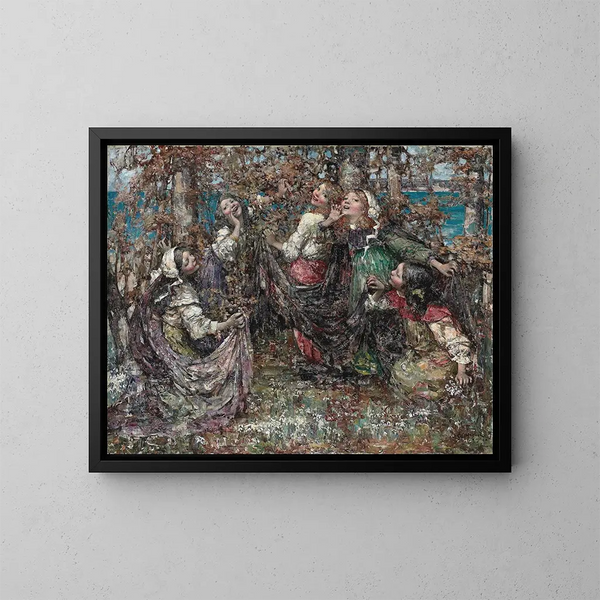 Ronde des roses - Edward Atkinson Hornel — kehystetty taideteos seinällä