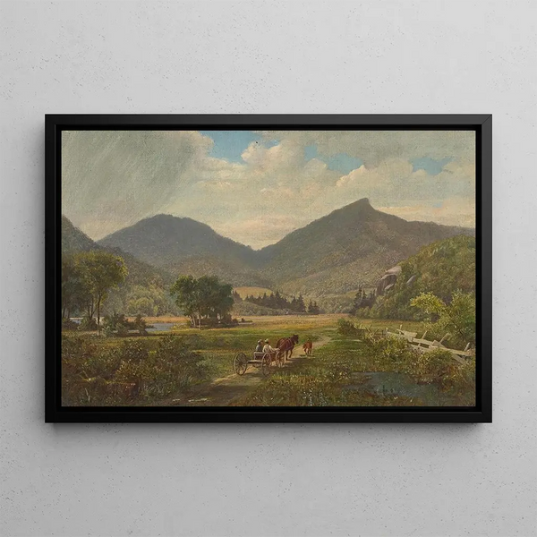 Vuoristokuljetusmaalaus Saugertiesissä - Edward Lamson Henry — kehystetty taideteos seinällä
