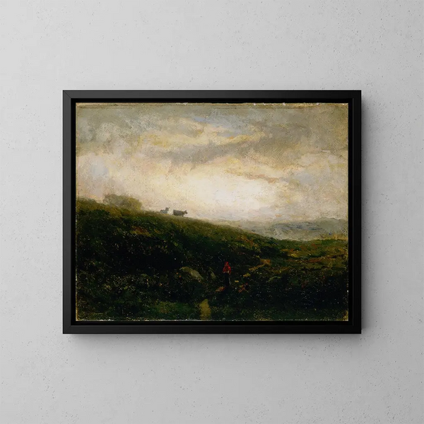Lehmät ilman nimeä laskeutuvat mäen alas - Edward Mitchell Bannister — kehystetty taideteos seinällä