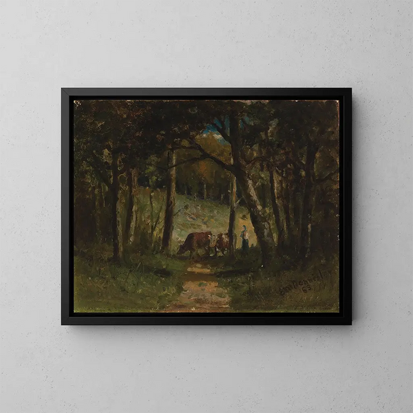 Vaches sans titre sur un chemin dans la forêt - Edward Mitchell Bannister — kehystetty taideteos seinällä