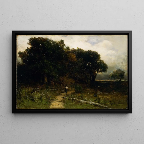 Maisema nimettömänä kirvesmies polulla - Edward Mitchell Bannister — kehystetty taideteos seinällä