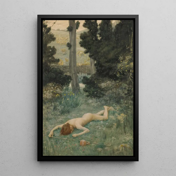 Huoleton paimen - Edward Robert Hughes — kehystetty taideteos seinällä