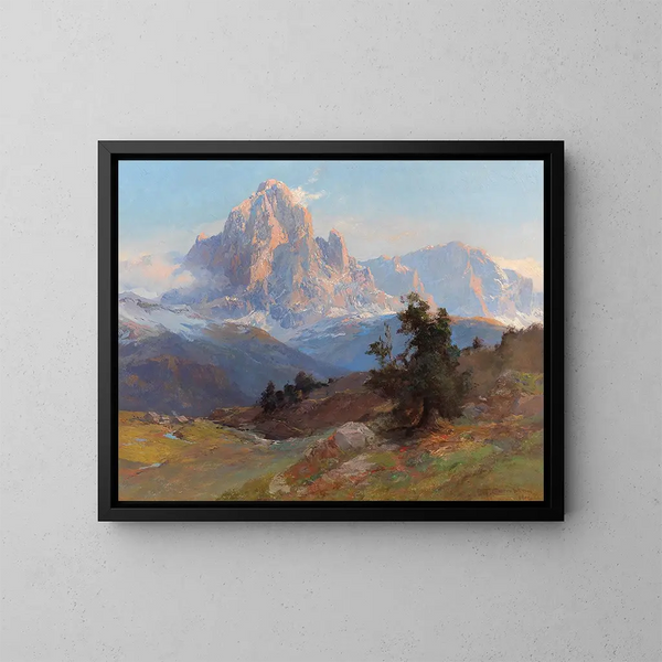 Une vue du mont Sassolungo - Edward Theodore Compton — kehystetty taideteos seinällä