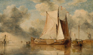 Edward William Cooke - Dutch sailing boats on the Zuyder Zee with a distant windmill.webp