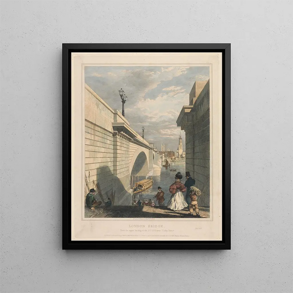 Londonin silta yläportaiden tasanteelta Tooley Streetin lähellä - Edward William Cooke — kehystetty taideteos seinällä