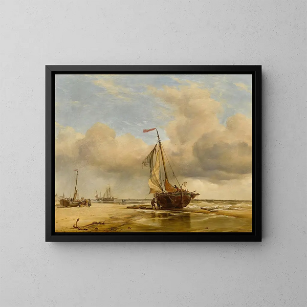 Sur la plage à Scheveningue, Hollande - Edward William Cooke — kehystetty taideteos seinällä