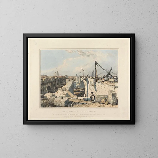 Vanha ja uusi Londonsilta - Edward William Cooke — kehystetty taideteos seinällä