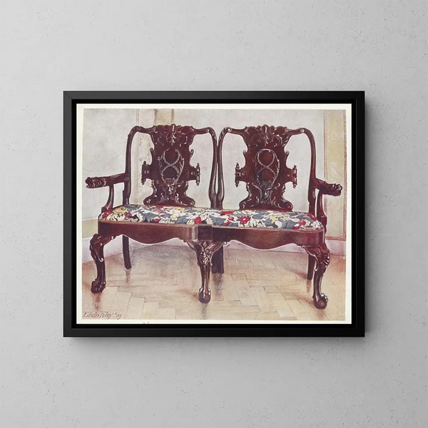 Sofa darby et Joan en noyer sculpté - Edwin Foley — kehystetty taideteos seinällä