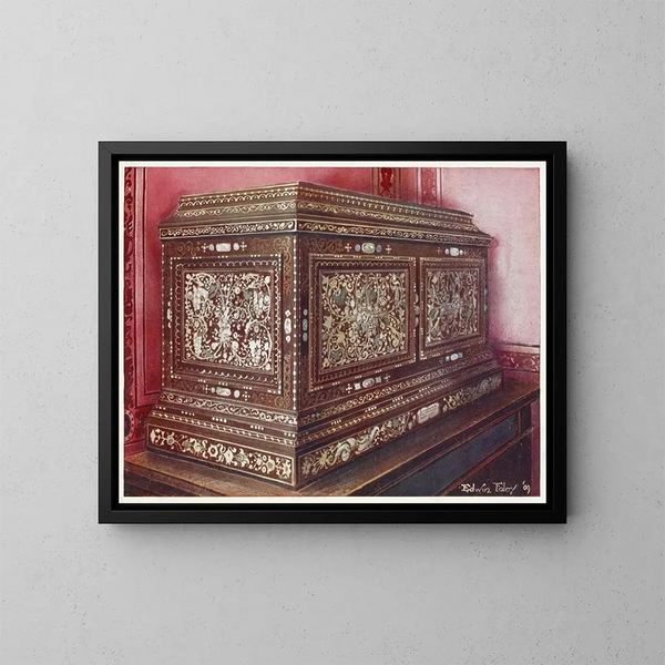 Coffret en bois de noyer incrusté de bijoux avec façade, côtés et dessus à panneaux - Edwin Foley — kehystetty taideteos seinällä