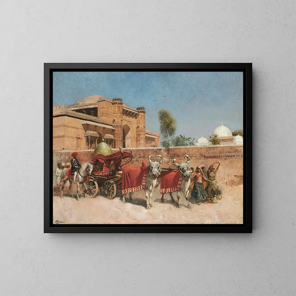 Une procession nuptiale devant un palais au Rajasthan - Edwin Lord Weeks — kehystetty taideteos seinällä