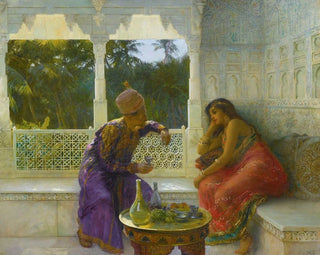 Figures dans un intérieur avec jardin de palmiers au-delà - Edwin Lord Weeks — näkymä teoksesta