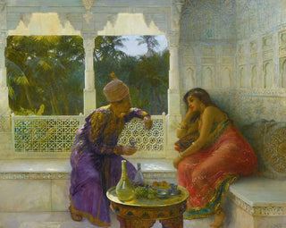Figures dans un intérieur avec un jardin de palmiers au-delà (Conflit de cas) - Edwin Lord Weeks — näkymä teoksesta