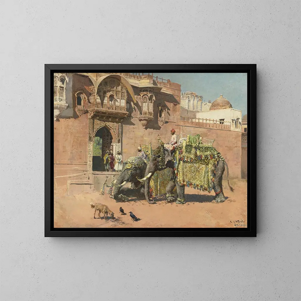 Jodhpurin Rajahin elefanteista - Edwin Lord Weeks — kehystetty taideteos seinällä