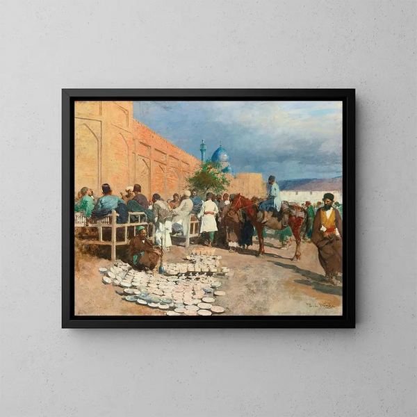 Café persan, le vendeur de poteries - Edwin Lord Weeks — kehystetty taideteos seinällä