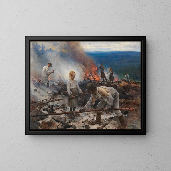 "Sous le joug, brûlant les broussailles" - Eero Järnefelt — kehystetty taideteos seinällä