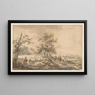 Egbert van Drielst - Vrouw met kind en man met ezel in landschap.webp
