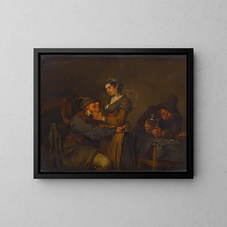Pariskunta rakastavaisia majatalossa - Egbert van Heemskerck le Jeune — kehystetty taideteos seinällä