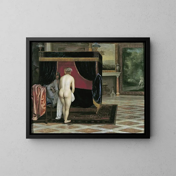 La femme de Kandaules découvrant Gyges caché - Eglon van der Neer — kehystetty taideteos seinällä