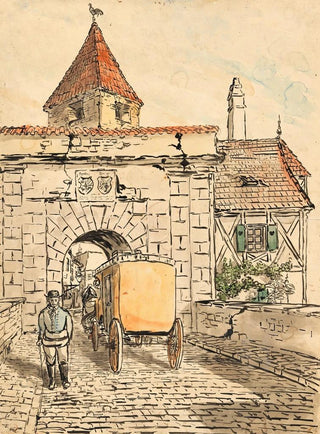 Egon Schiele - Stadttor mit Kutsche Schlerarbeit.webp