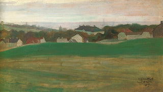 Egon Schiele - Wiese mit Dorf im Hintergrund II.webp