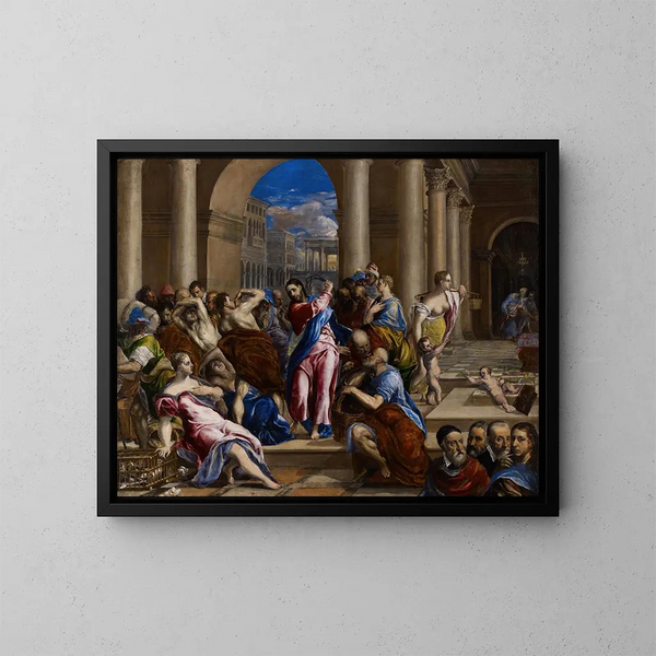Kristuksen ajavan kauppiaat temppelistä - El Greco — kehystetty taideteos seinällä