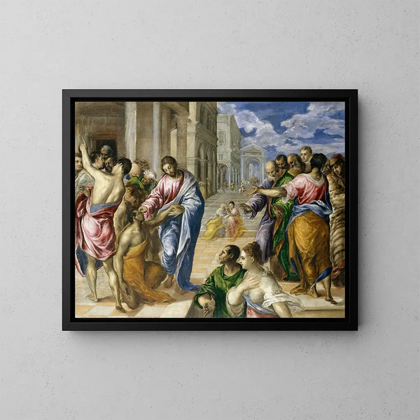 Le Christ guérissant les aveugles - El Greco — kehystetty taideteos seinällä