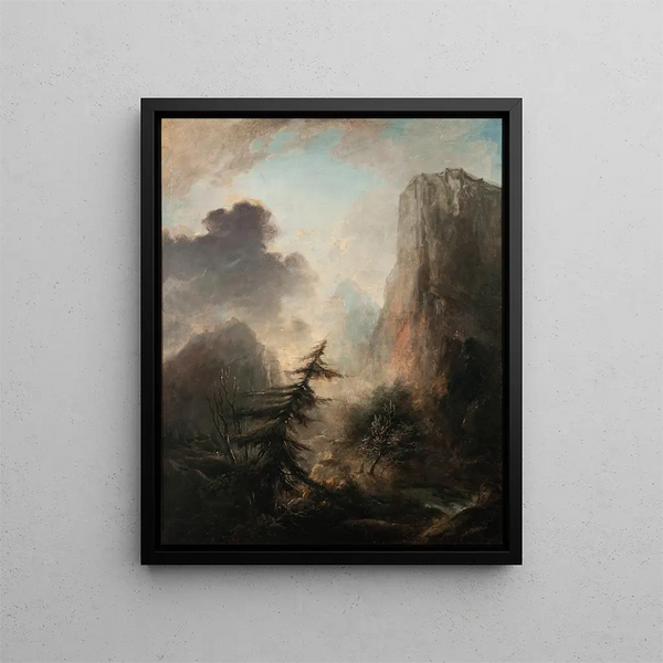 romanttinen maisema mäntypuulla - Elias Martin — kehystetty taideteos seinällä