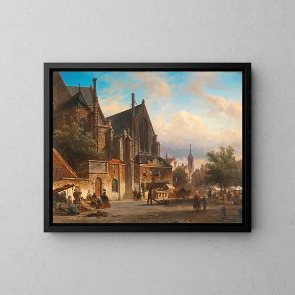 Näkymä hollantilaiselta torilta - Elias Pieter van Bommel — kehystetty taideteos seinällä