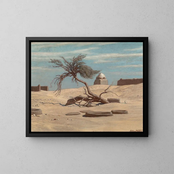 Puu ja hautakiviä Tel El Aramon polulla, Egypti - Elihu Vedder — kehystetty taideteos seinällä
