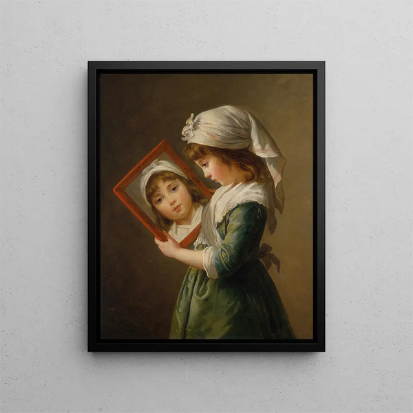 Julie Le Brun katsomassa itseään peilistä - Elisabeth Louise Vigée Le Brun — kehystetty taideteos seinällä